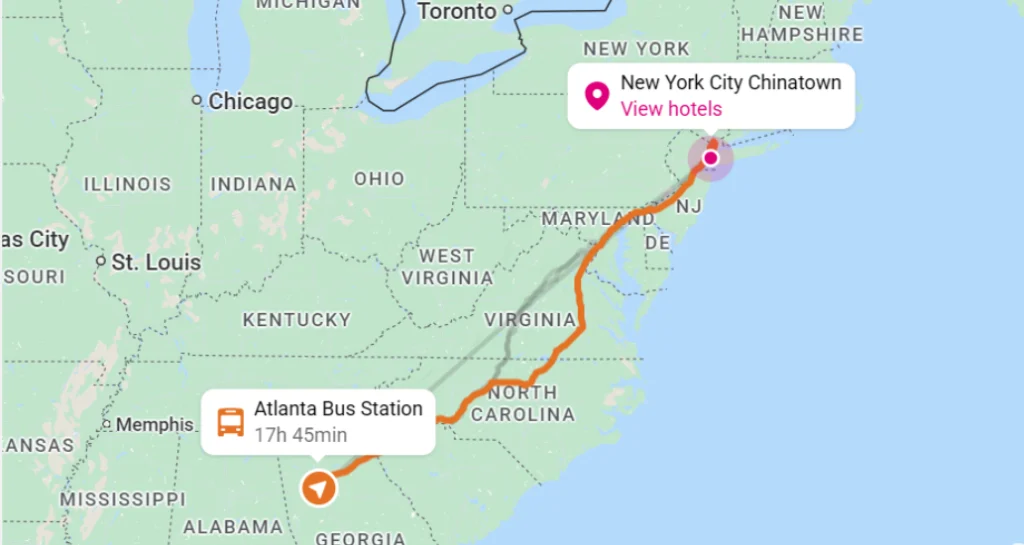 Atlanta to New York Route Map