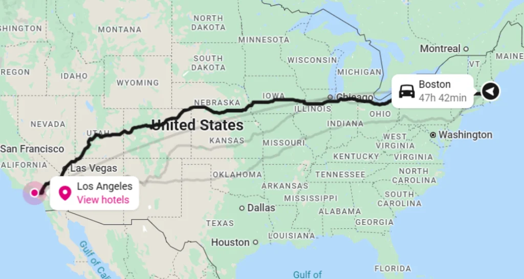 Boston to Los Angeles Route Map