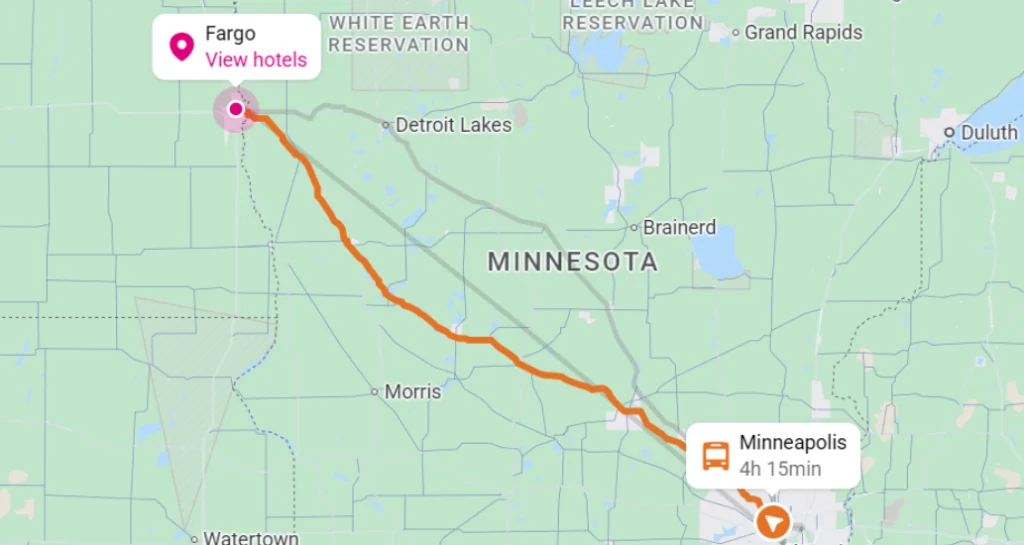 Minneapolis to Fargo Route Map