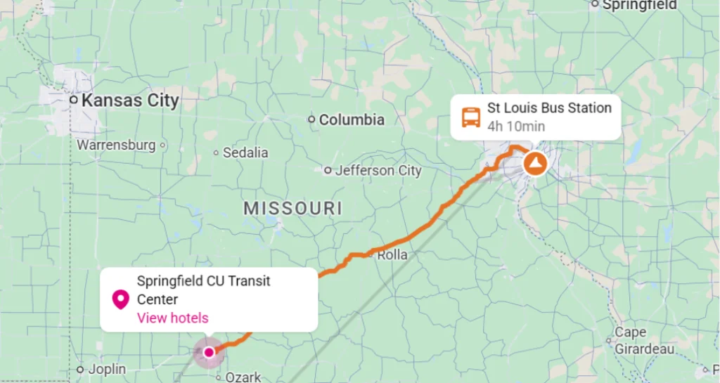 St Louis to Springfield Route Map