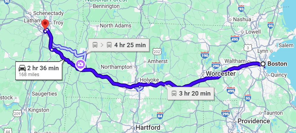 Boston to Albany Bus Route Map