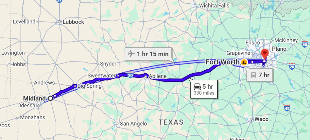 Midland to Dallas Route Map