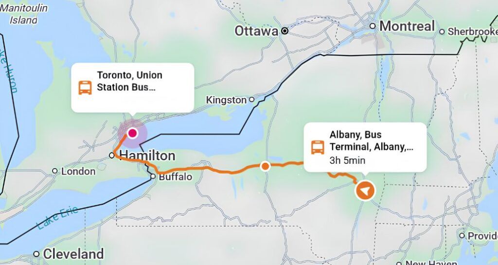 Albany to Toronto Bus Route Map