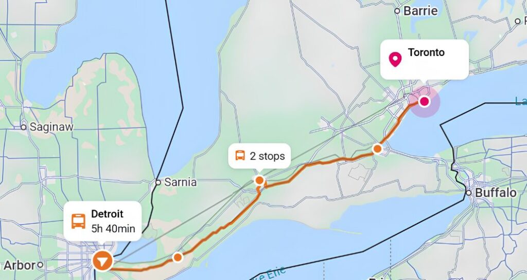 Detroit to Toronto Bus Route Map