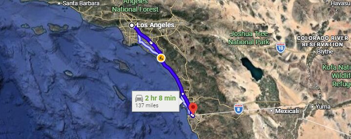 Mapa de la ruta del autobús de Los Ángeles a Tijuana