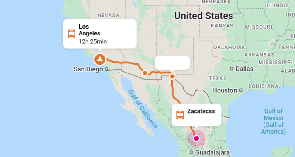 Los Angeles to Zacatecas bus