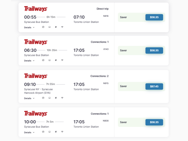 Syracuse to Toronto bus tickets