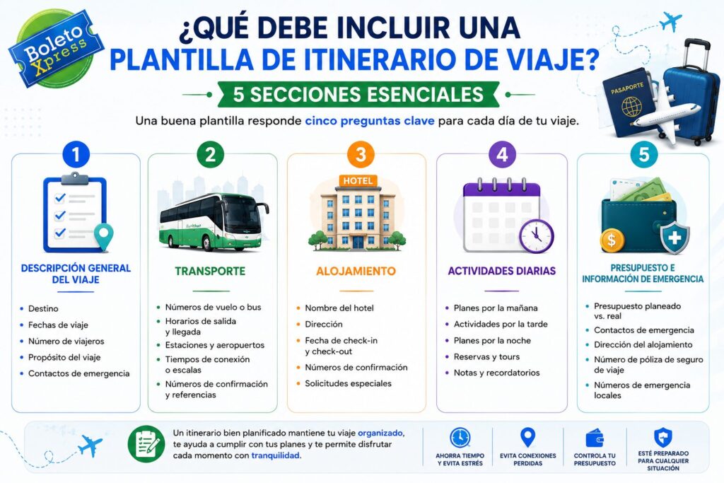 Qué debe incluir una plantilla de itinerario de viaje
