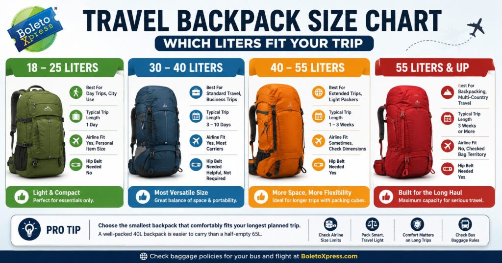 Travel Backpack Size Chart Which Liters Fit Your Trip