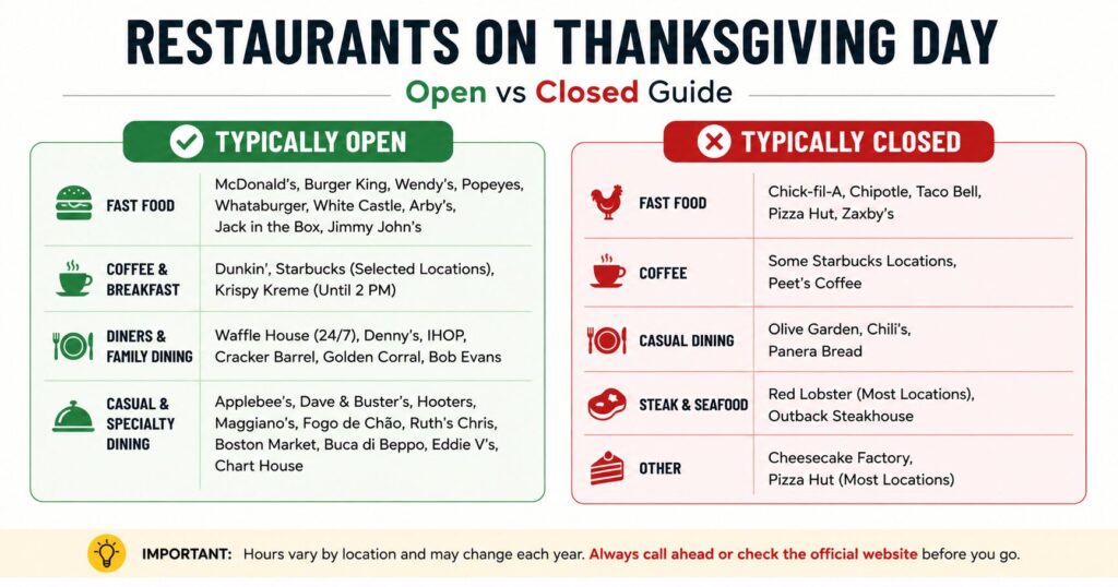 Which restaurants are closed on Thanksgiving Day