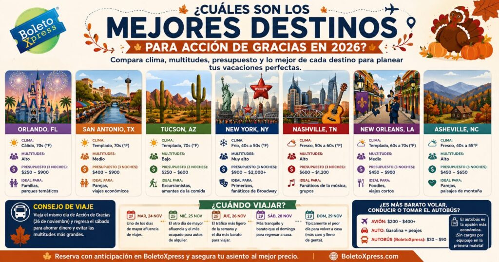 ¿Cuáles son los Mejores destinos para Acción de Gracias en 2026