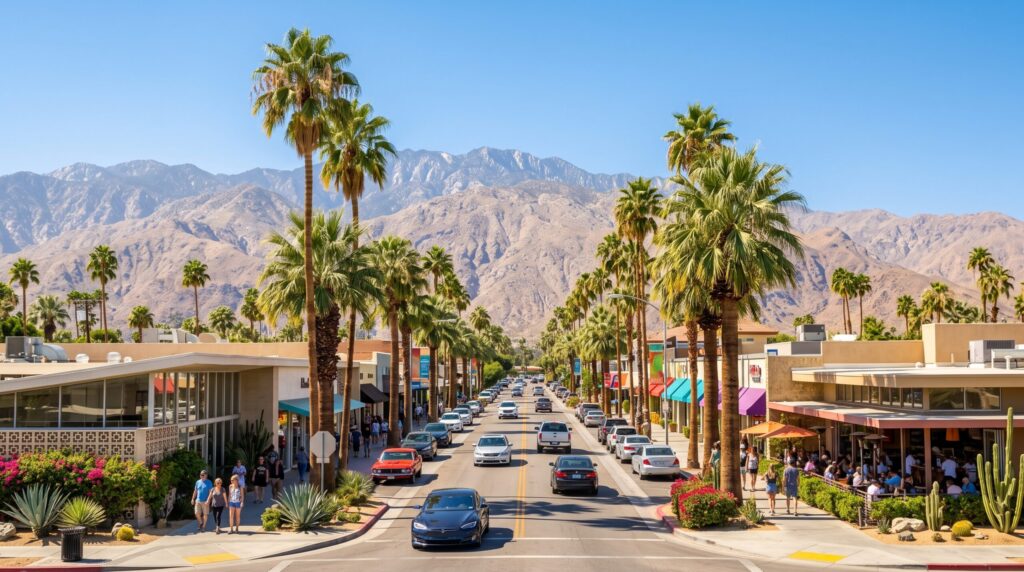 A beautiful sunny day in the city showing the best things to do in palm springs.