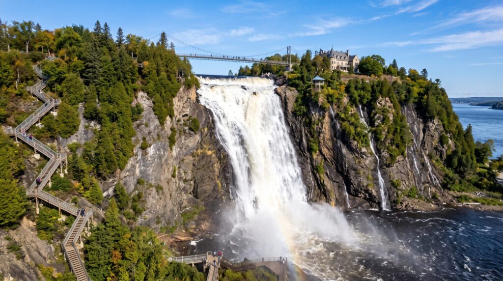 The spectacular and powerful Montmorency Falls, one of the top must-visit quebec city attractions.