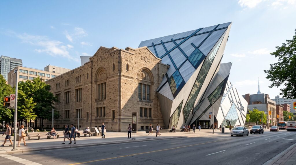 Exterior view of the Royal Ontario Museum featuring the modern Crystal design, one of the most interesting things to do in toronto.
