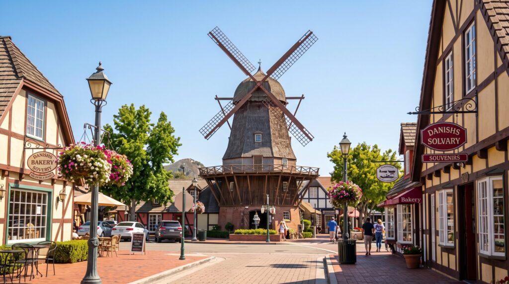 A traditional Danish windmill in Solvang, a unique stop in the day trips los angeles area.