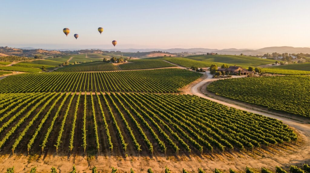 Rolling hills and vineyards in Temecula, one of the most relaxing and beautiful day trip places.
