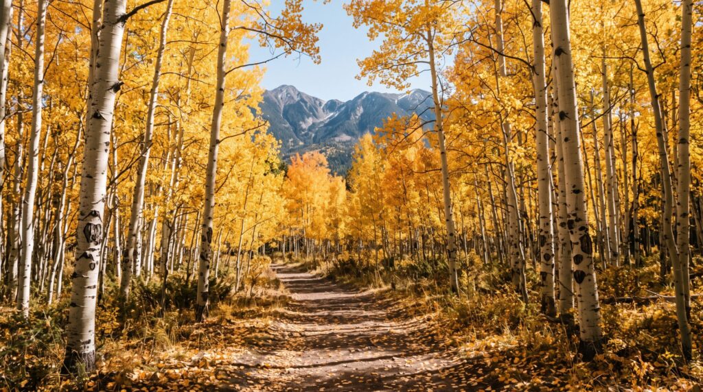 Golden aspen trees in fall at Lockett Meadow near Flagstaff Arizona
